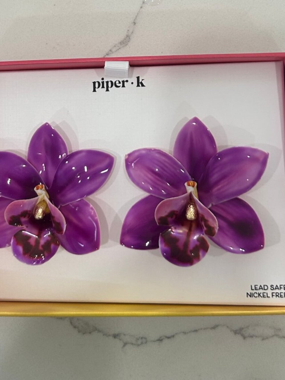 Piper K Purple Orchid Large Flower Resin Stud Earrings New in Box